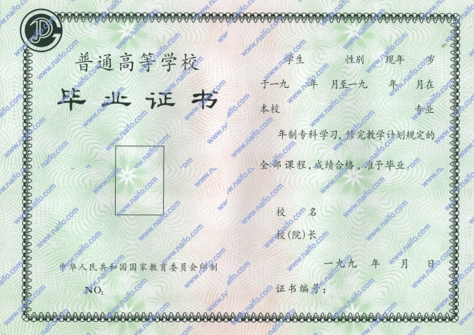 1994-1995年专科毕业证样本图片