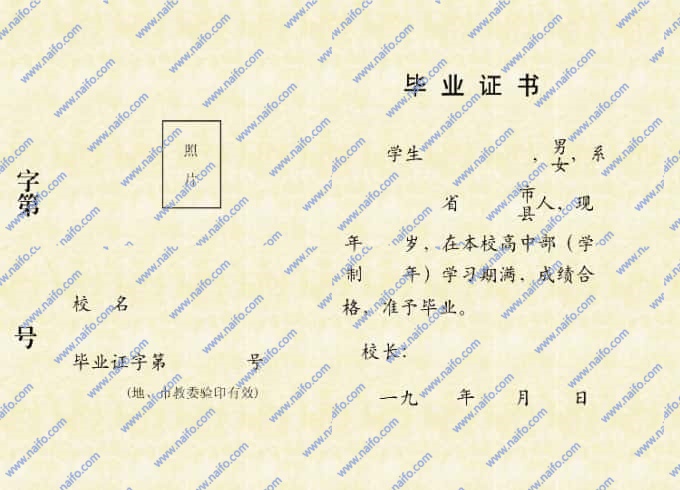 1995年前安徽高中毕业证样本图片