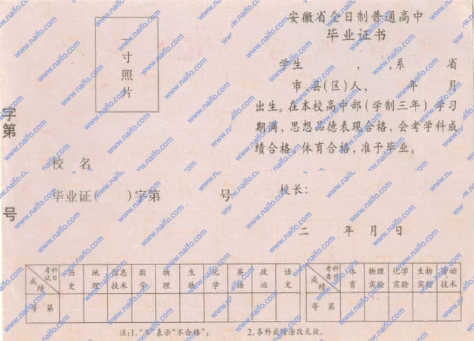 2006年安徽高中毕业证样本图片