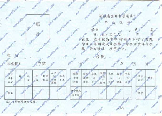 2009年安徽高中毕业证样本图片
