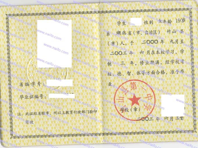 竹山县第一中学毕业证样本图片