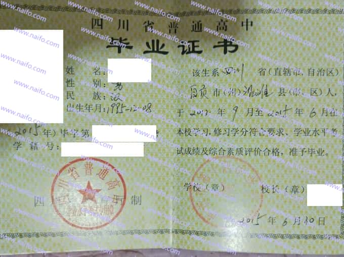 自贡市第十四中学校毕业证样本图片