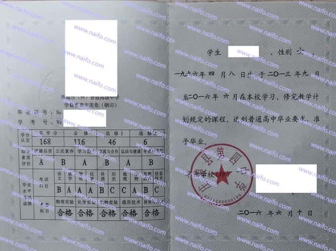 庄浪县第四中学毕业证样本图片